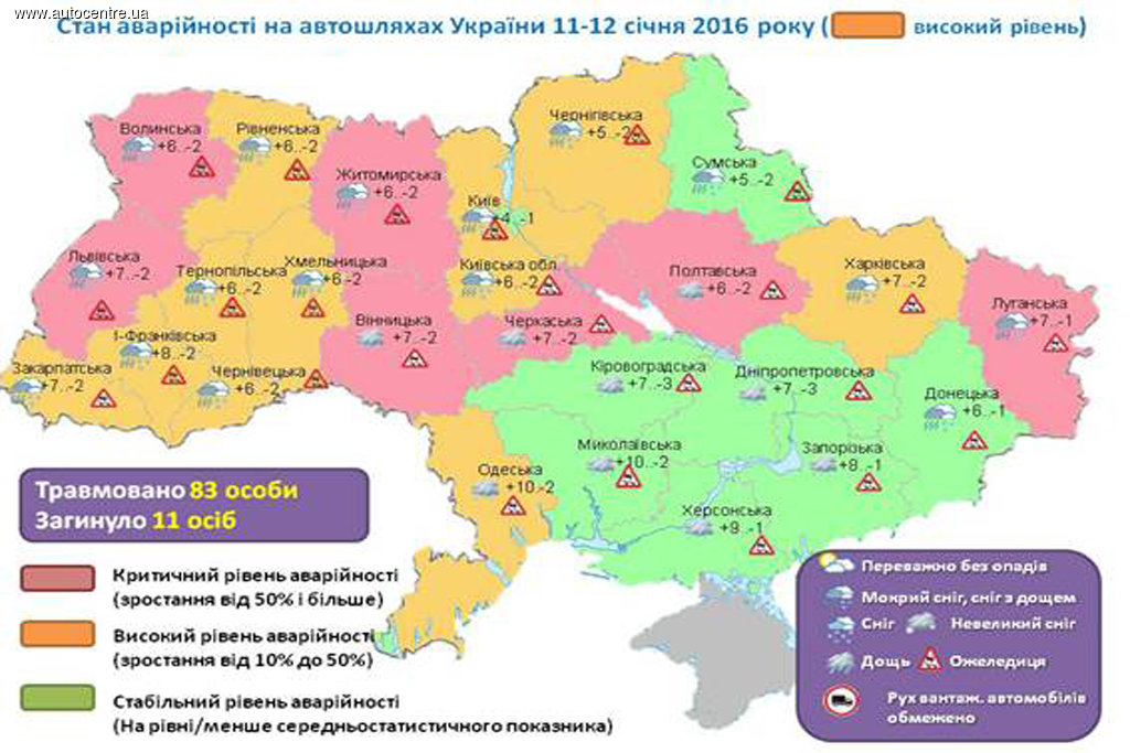 Карта аварийности на дорогах Украины. Достигнут максимум